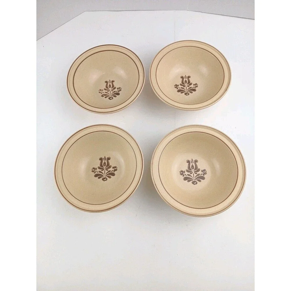 Pfaltzgraff Village Rimmed Cereal Bowls Set 4 Vintage Brown Floral Stoneware